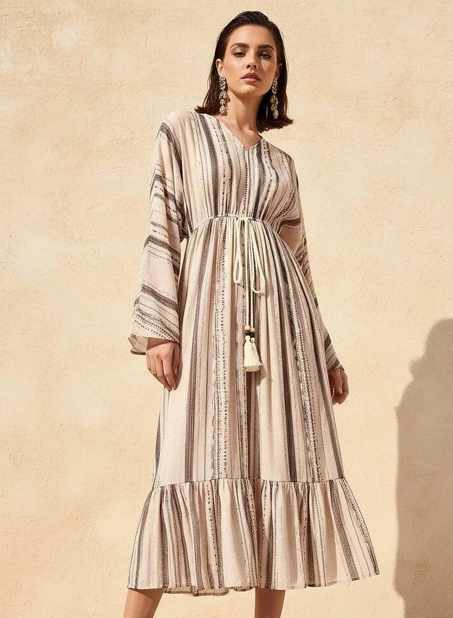 سبلاش فيڤ Printed Maxi Kaftan Dress with Front Tie-Up